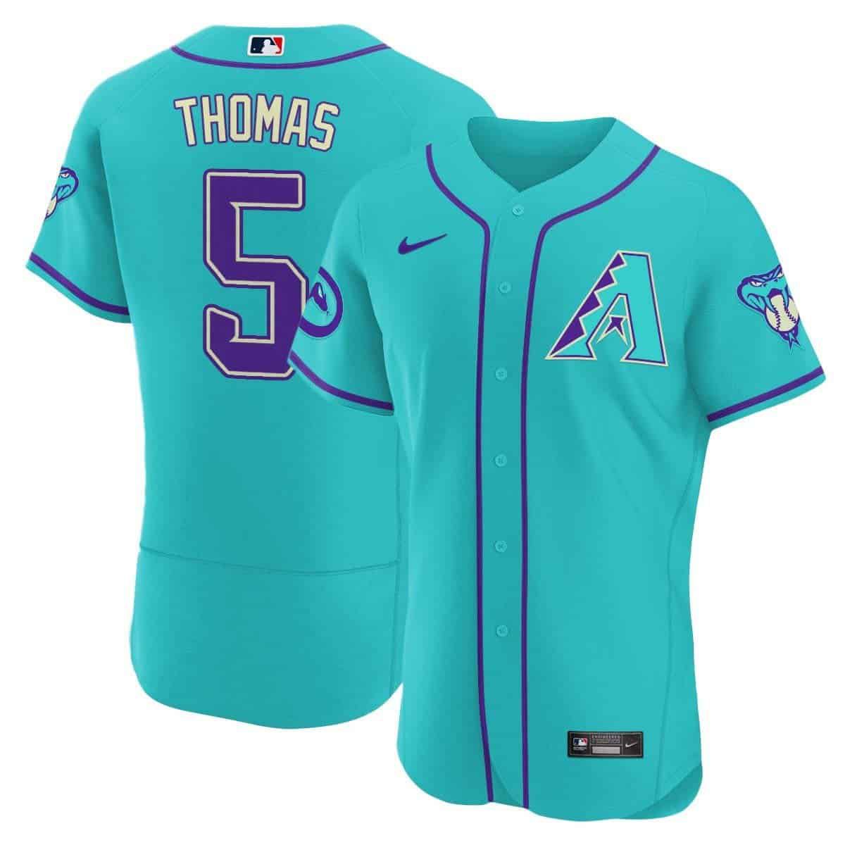 Men Arizona Diamondback #5 Thomas Light Blue Nike 2024 Teal Purple MLB Jersey style 3